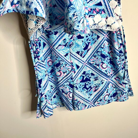 Lilly Pulitzer Blanca Stretch Romper in Zanzibar Blue Vacation Resortwear Sz 4 - Picture 4 of 7